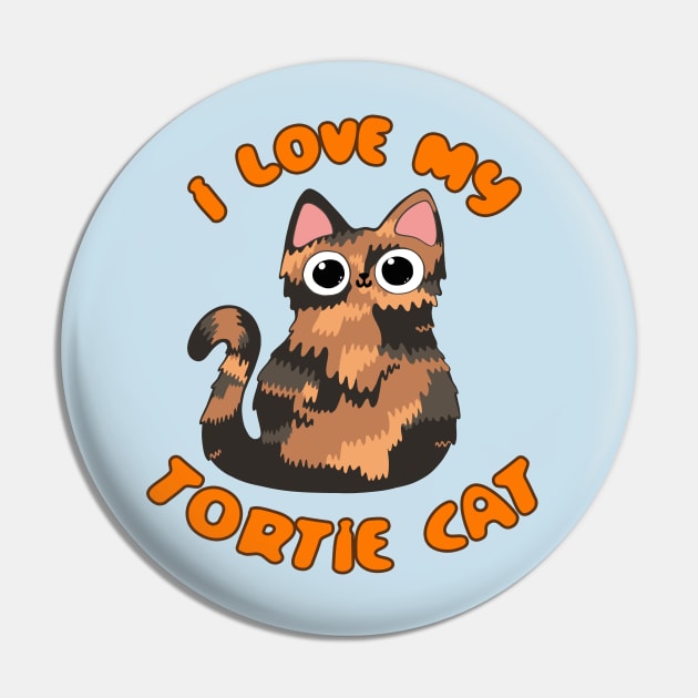 I Love My Tortie Cat Tortoiseshell Kitty Torbie Kawaii Chibi Pin by BluVelvet