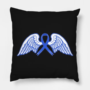 Dark Blue Awareness Ribbon with Angel Wings 2 Pillow