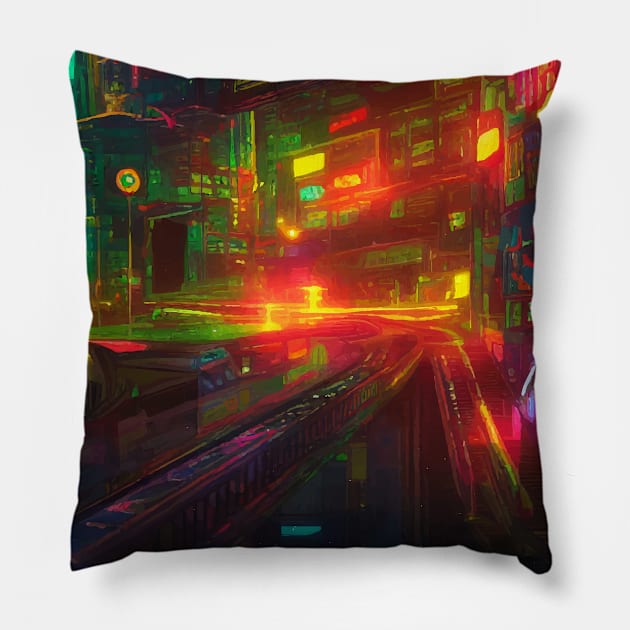 Japan Neon City Lights Pillow by jodotodesign