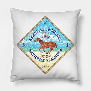 Assateague Island National Seashore with Running Horse on Beach Pillow