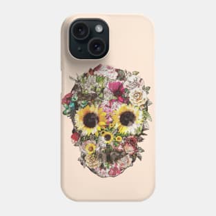 Botanic Skull with sunflowers, roses and butterblies, watercolor,colorfull nature floral Phone Case