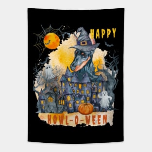 Dobermann Happy Howl-o-ween Ghost Houses Funny Watercolor Tapestry