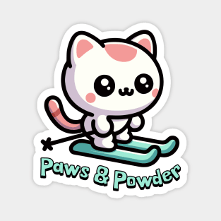 Paws And Powder! Cute Cat Skiing Magnet