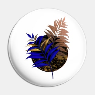 Blue fern on black circle Pin