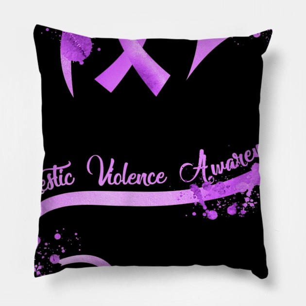 Womens Heart Ribbon Domestic Violence Awareness Pillow by Ortizhw