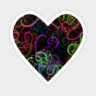 Crazy Vivid Color Curvy Hearts Shapes on Black Magnet