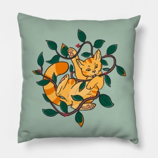 Leafy Autumn Orange Cat Pillow