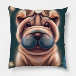 Cute Shar Pei Drawing Pillow