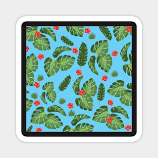 Tropical leaves Blue Magnet