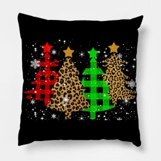 Merry Christmas Trees with Buffalo Plaid & Leopard Design Pillow