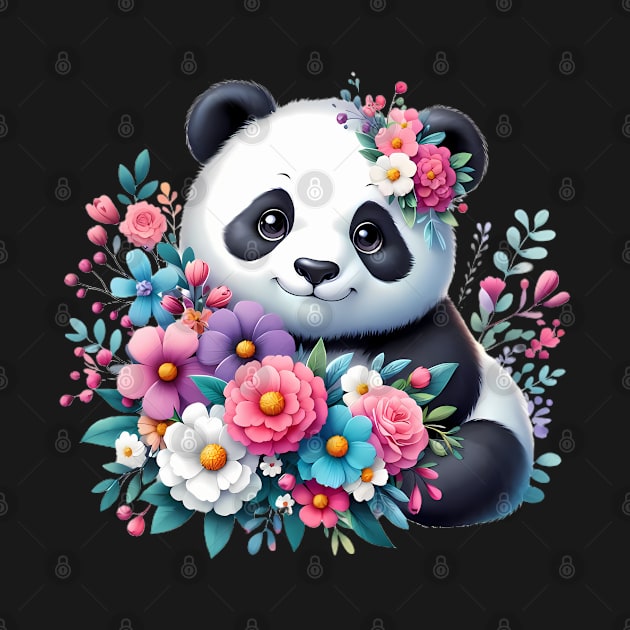 A panda decorated with beautiful colorful flowers. by CreativeSparkzz