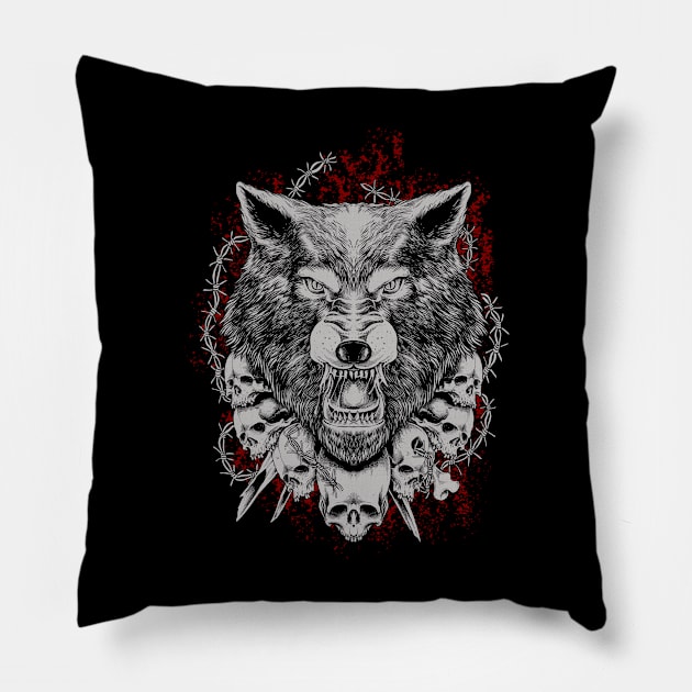 ANGRY WOLF Pillow by linkrawkstuff