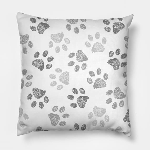 Grey doodle paw prints Pillow by GULSENGUNEL