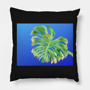 TROPICAL FROND - GREEN LEAF, BLUE SKY - ORIGINAL WATERCOLOR PAINTING OF PALM TREE LEAF Pillow