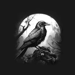 Black Crow in Full Moon T-Shirt