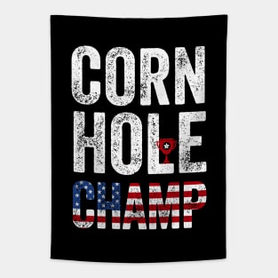 Cornhole Champ Funny Toss Bean Bag Game USA flag Cornhole Tapestry