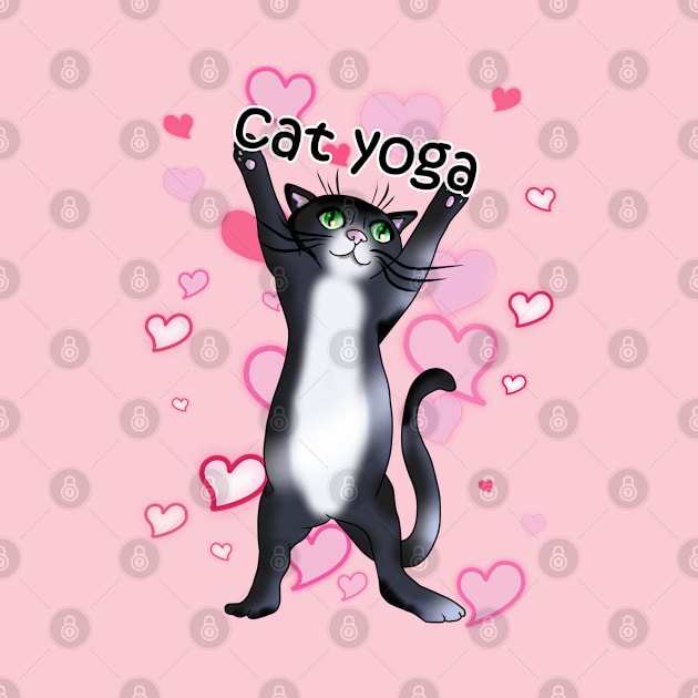 Black and white cat yoga time by cuisinecat