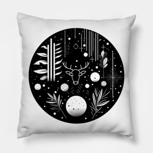 Black and White Abstract Geometric Deer Pillow