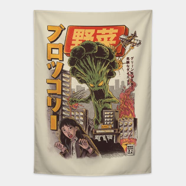 The Broccozilla - Broccoli Attack Tapestry by Ilustrata