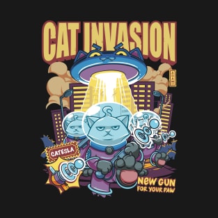 Cat Invasion: Tesla Gun T-Shirt