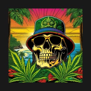 Reggae Music - Jamaican Stoner Skull 45 T-Shirt