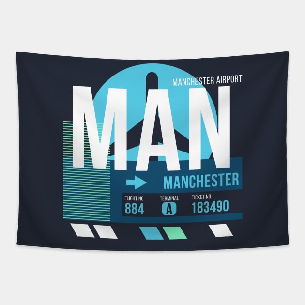 Manchester (MAN) Airport // Sunset Baggage Tag Tapestry by Now Boarding