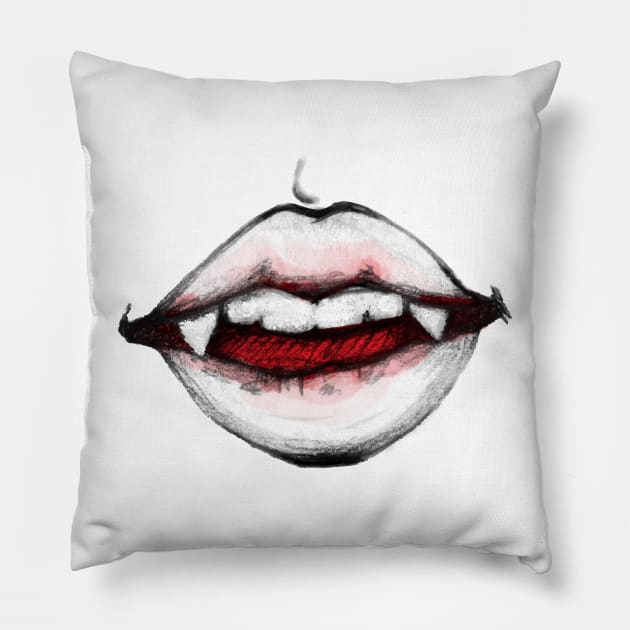 Red Vampire Teeth Halloween Pillow by JJLosh