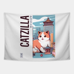 Catzilla Japanese Funny Cat Kawaii Parody Vintage Catzilla Tapestry