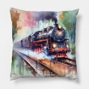 Fantasy illustration of a train barreling down the tracks Pillow