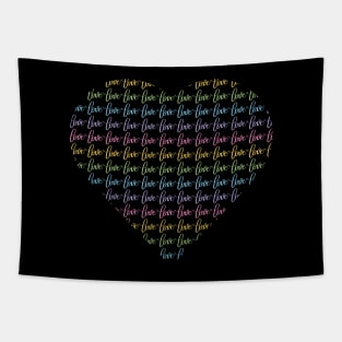 Heart with Loves in Rainbow Pastels - Black Tapestry