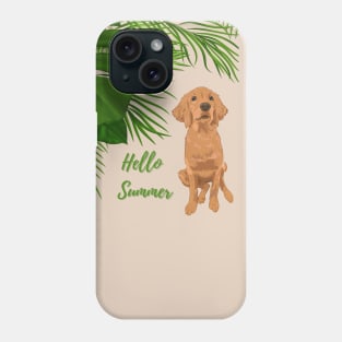 Hello Summer with Golden Retriever Dog and Tropical Palm Leaves Phone Case