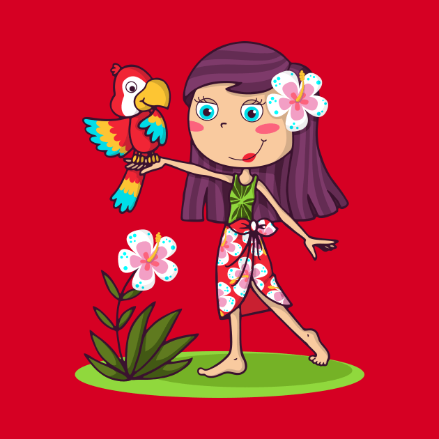 Hawaiian girl with her parrot by JoanaJuheLaju1