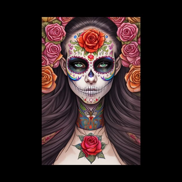 Woman in Traditional Sugar Skull Makeup - Sugar Skull Art by ImaginativeInkPOD