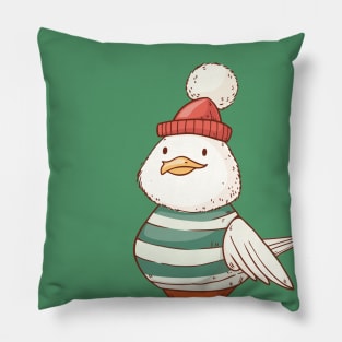 Cute Mr. Seagull in red sailor Hat Pillow