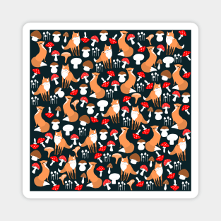 Cute Fox and Mushrooms Pattern Magnet