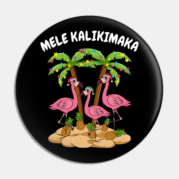 Mele Kalikimaka Merry Christmas Hawaiian Pink Flamingo Pin by silentsoularts