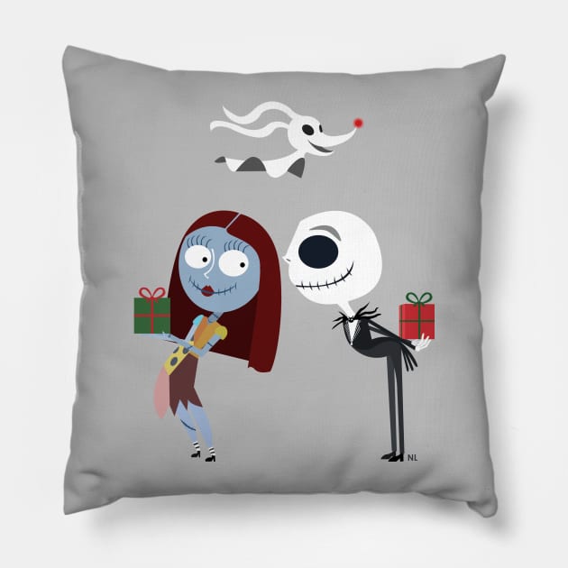 Jack and Sally Gift Exchange Pillow by drawingnikki