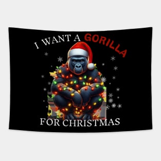 I Want a Gorilla For Christmas Wearing Santa Hat Christmas Tapestry