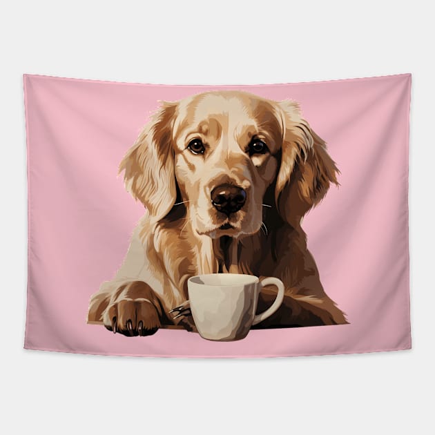 Golden Retriever Drinking Coffee Tapestry by Graceful Designs