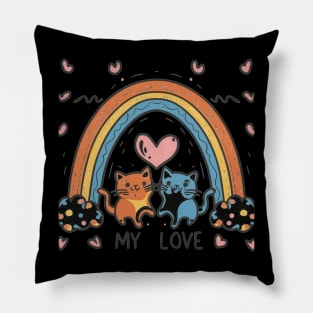 My Rainbow Cat is My Valentine Pillow