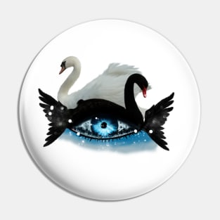 Fantasy eye with swan in black and white Pin