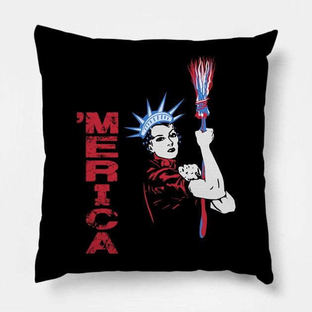 Merica Statue of Liberty 4th Of July Independence Day Sarcasm Pillow by Xeire