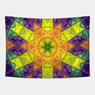 Mosaic Kaleidoscope Flower Orange Yellow and Purple Tapestry