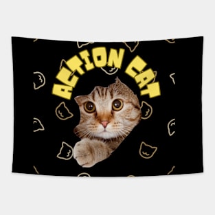 Action Cat funny Design Tapestry