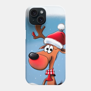 Reindeer Wears a Santa Hat Closeup in Winter Scenery Phone Case