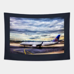 United Airlines And Manhattan Skyline JFK Airport Tapestry