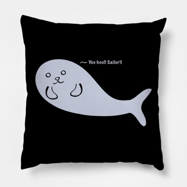 Yoo Hoo Sailor call by Kawaii Cute Seal, Funny Cute Saying, Grey Seal Pillow by vystudio