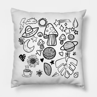 Black and White Nature Doodle Pillow