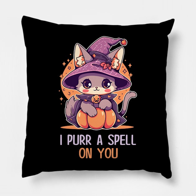 Funny Cat Pun Witch Spell Graphic Men Kids Women Halloween Pillow by KsuAnn