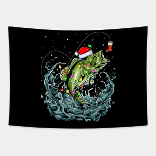 Bass Fishing Xmas Lighting Fisherman Fish Christmas Tapestry